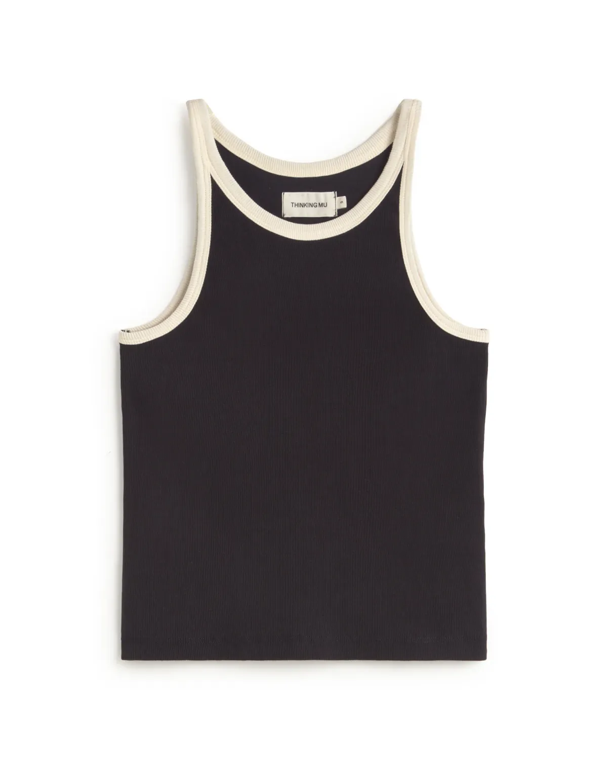 Thinking Mu | Dark blue halter top white contrast Harriet - organic cotton