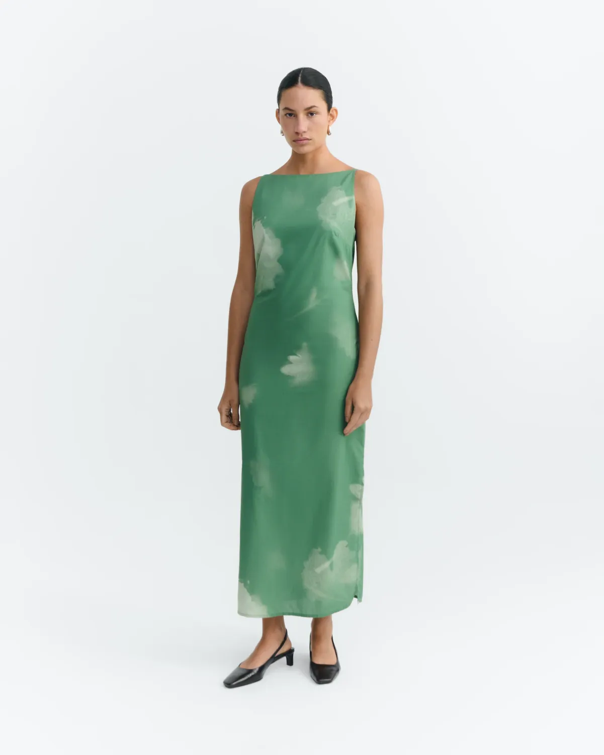 Thinking Mu | Long dress green flowers Sunniva - organic cotton &amp; lyocell
