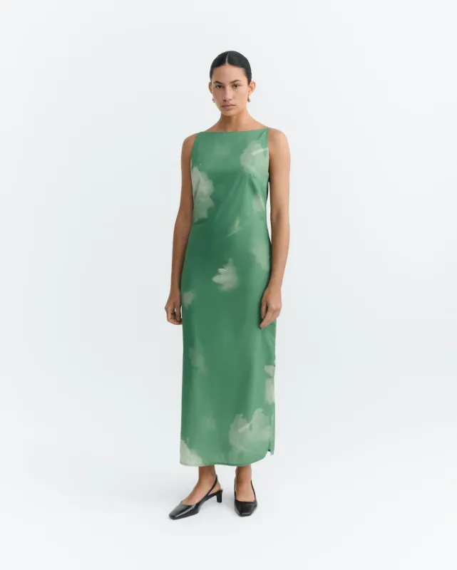 Thinking Mu | Long dress green flowers Sunniva - organic cotton &amp; lyocell