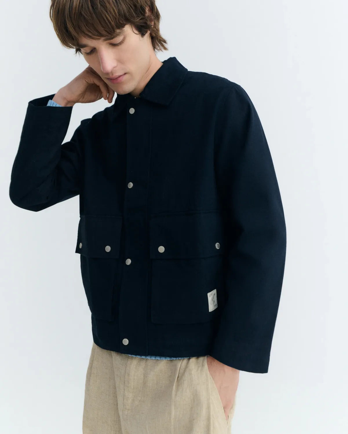 Thinking Mu | LAST TWO in M &amp; L - Navy Callum Jacket - dark blue - organic cotton