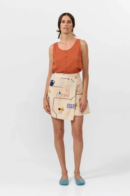 Suite13 | Polo wrap skirt summer print - linen &amp; organic cotton