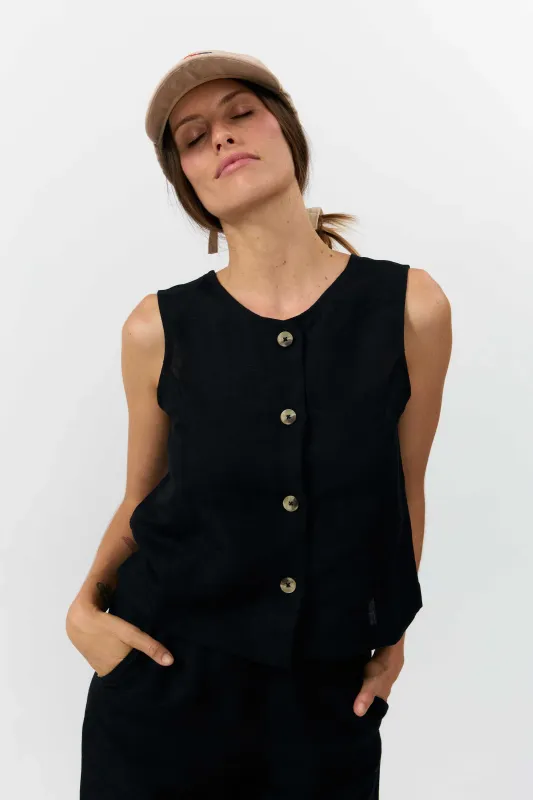 Suite13 | Fuji reversible top black - linen &amp; viscose