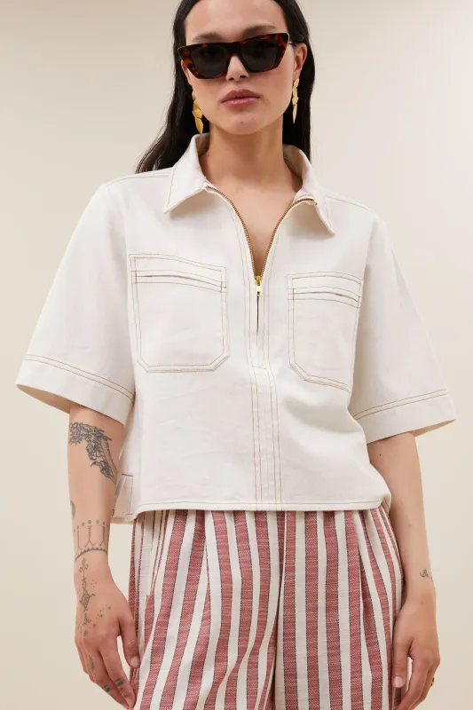By-Bar | Phlilipe twill top ecru - 100% cotton