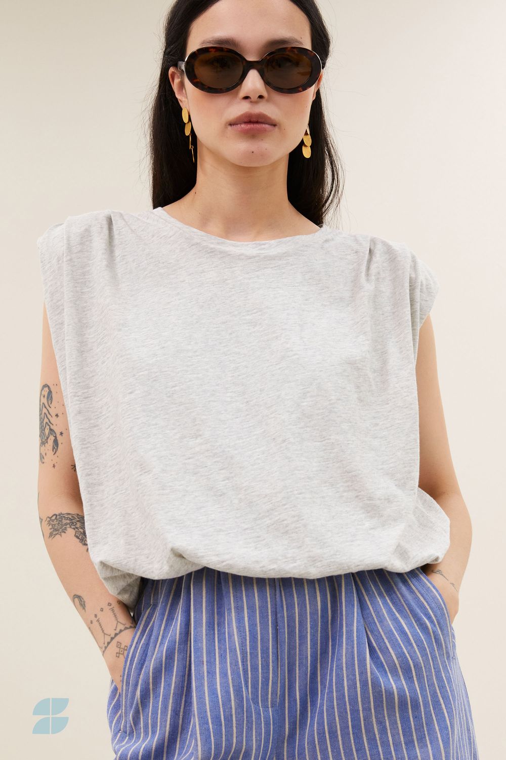 By-Bar | Nilou jersey top light grey - organic cotton - made in Portugal