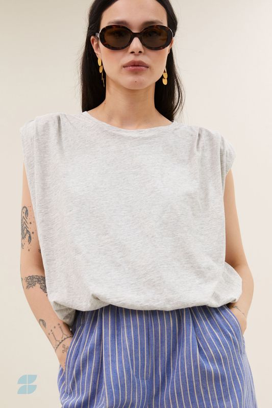 By-Bar | Nilou jersey top light grey - organic cotton - made in Portugal