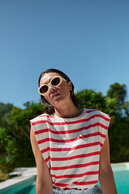 By-Bar | LAST TWO in S &amp; L - Diede stripe top poppy red stripe - organic cotton - made in Portugal