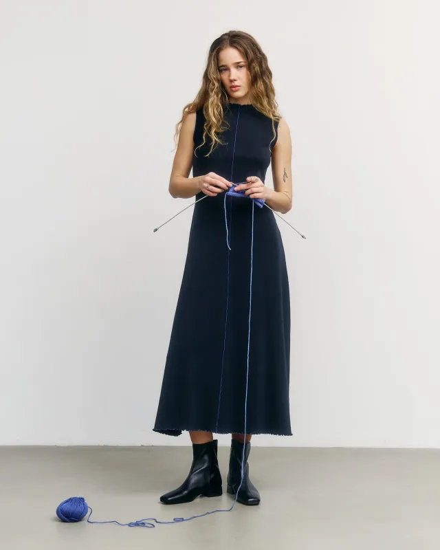 Rotholz | Pin-tucked long frill dress - 100% organic cotton - made in Portugal