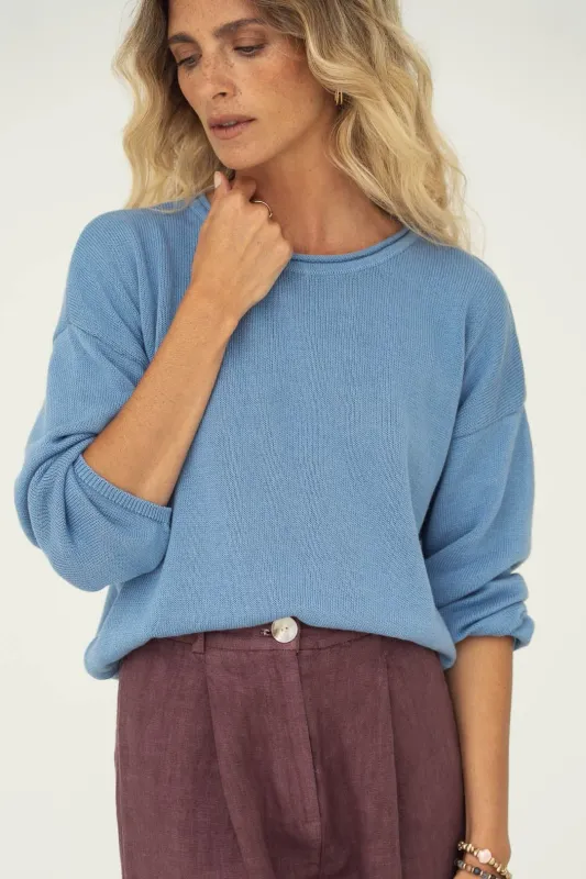 Näz | LAST ONE in L - Sofie sky blue cotton sweater - organic &amp; recycled cotton - made in Portugal