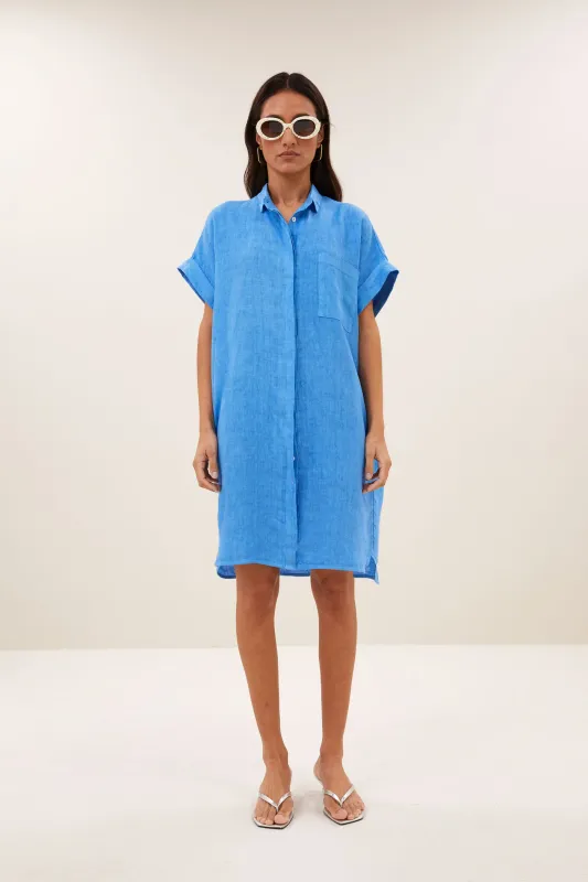 By-Bar | LAST TWO in XS &amp; S - Hella linen dress regatta blue - 100% linen - made in Italy
