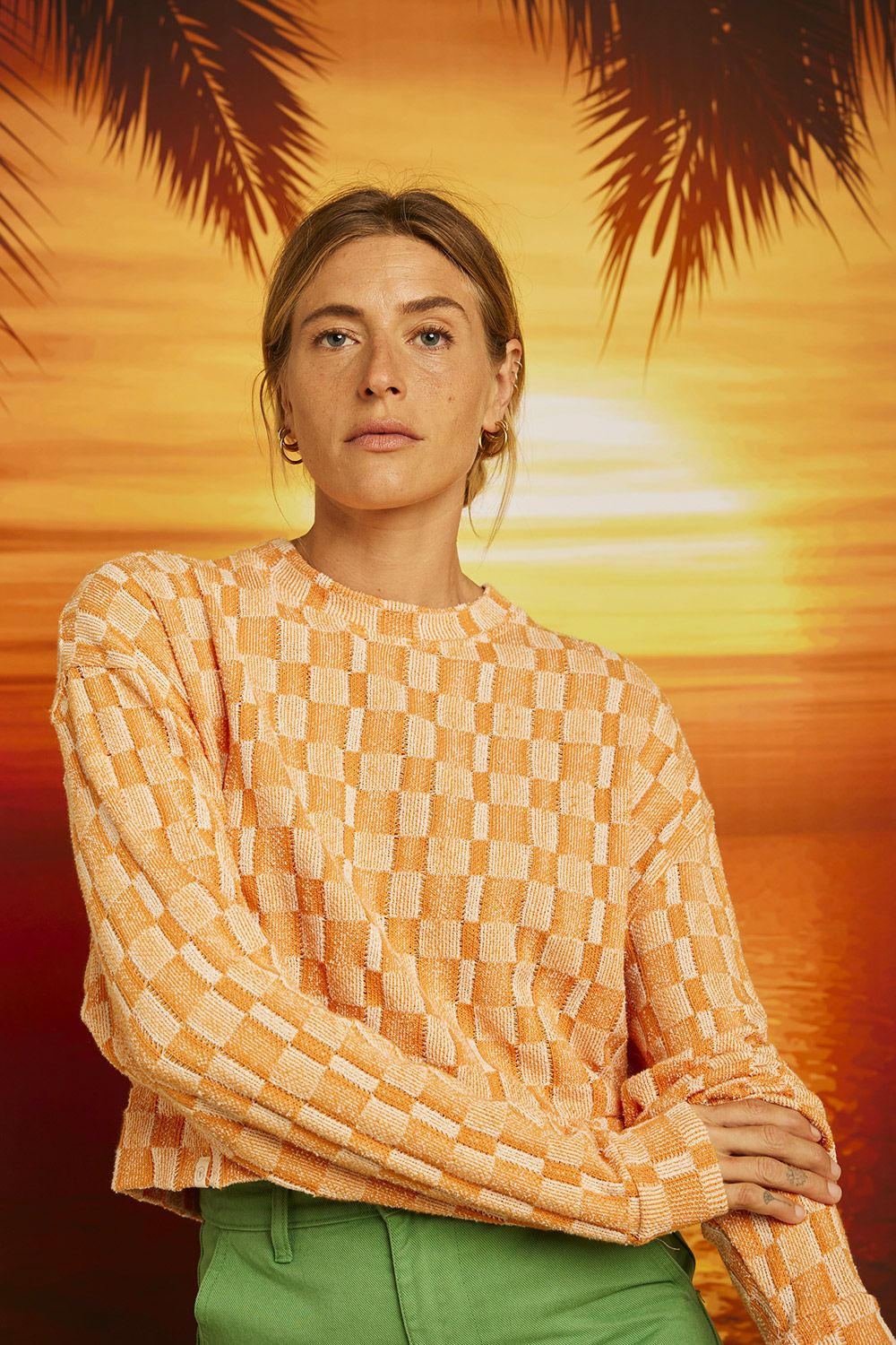 GRAINE | LAST TWO in S &amp; L - Checkered jacquard sweatshirt - organic cotton GOTS certified - made in Portugal
