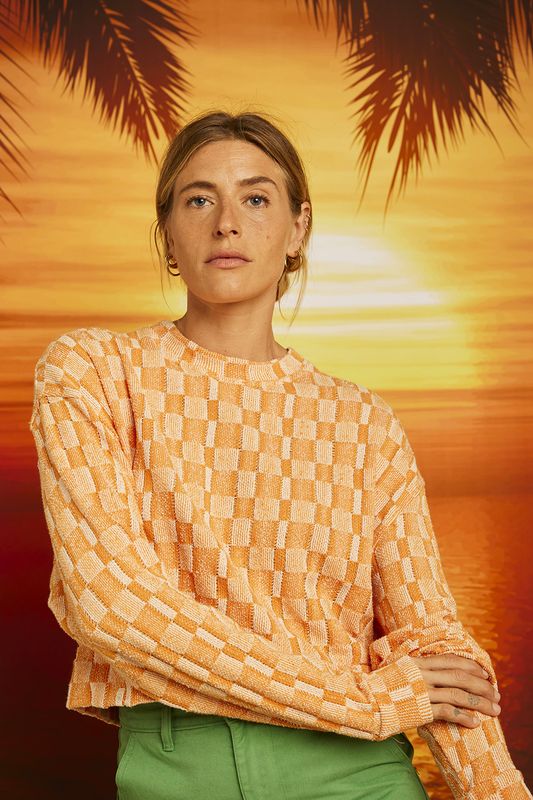 GRAINE | LAST TWO in S &amp; L - Checkered jacquard sweatshirt - organic cotton GOTS certified - made in Portugal