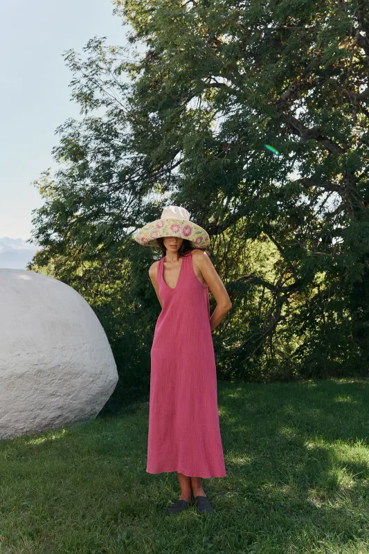 Indi &amp; Cold | Maxi dress crepe pink - organic cotton woven - made in Spain