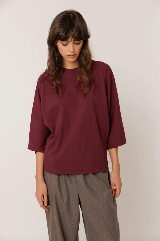 Indi &amp; Cold | T-Shirt aubergine organic cotton woven - made in Spain