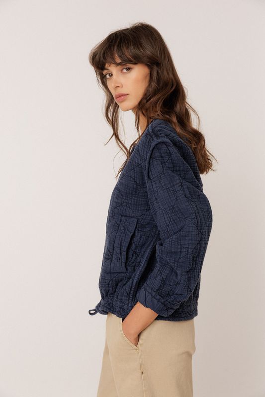 Indi &amp; Cold | Quitled jacket indigo blue - 100% cotton gauze