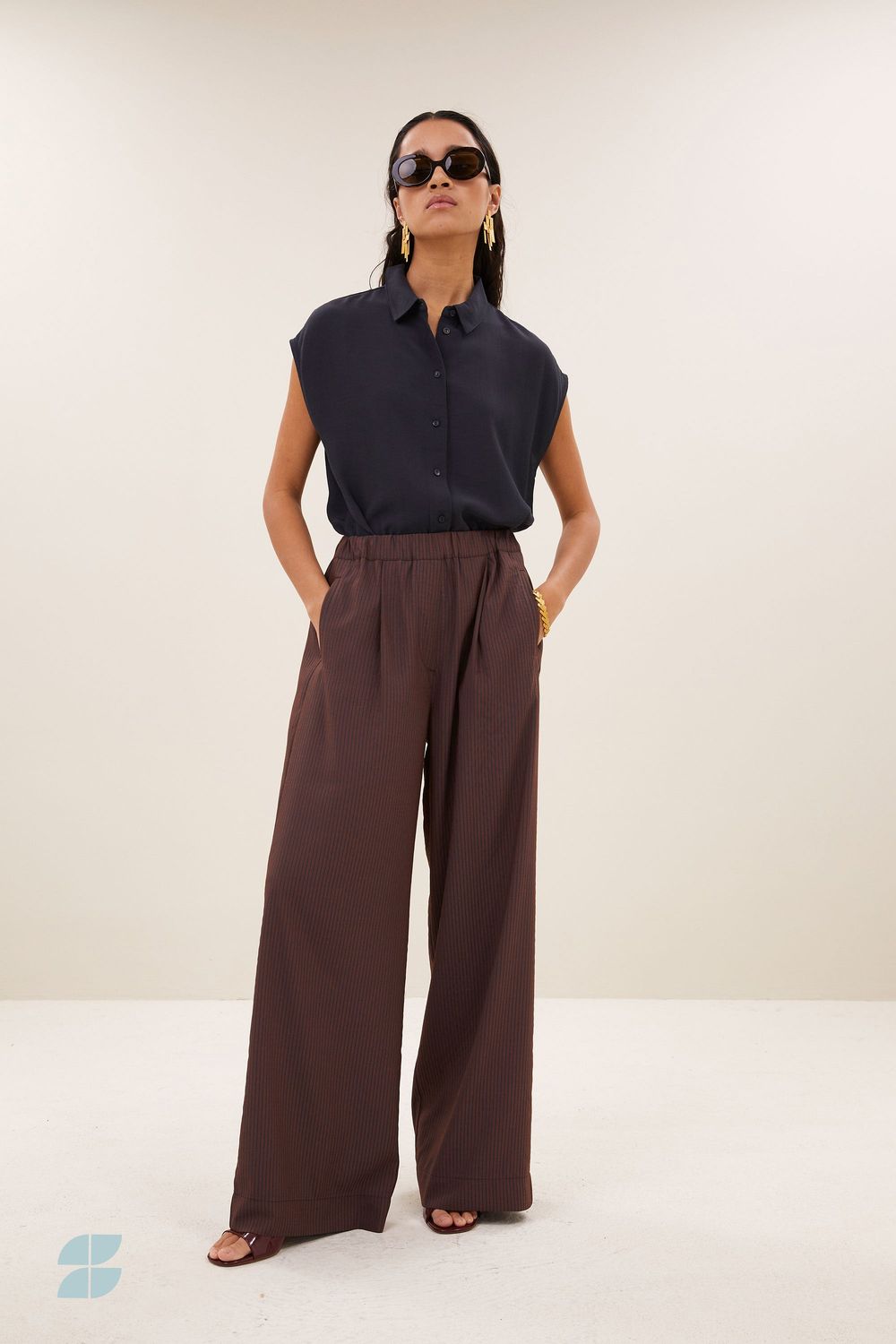 By-Bar | Celin tan stripe pants - tencel &amp; recycled polyester