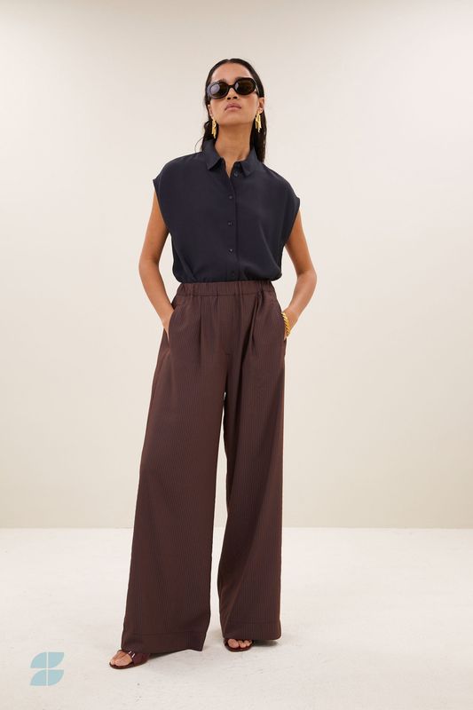 By-Bar | Celin tan stripe pants - tencel &amp; recycled polyester