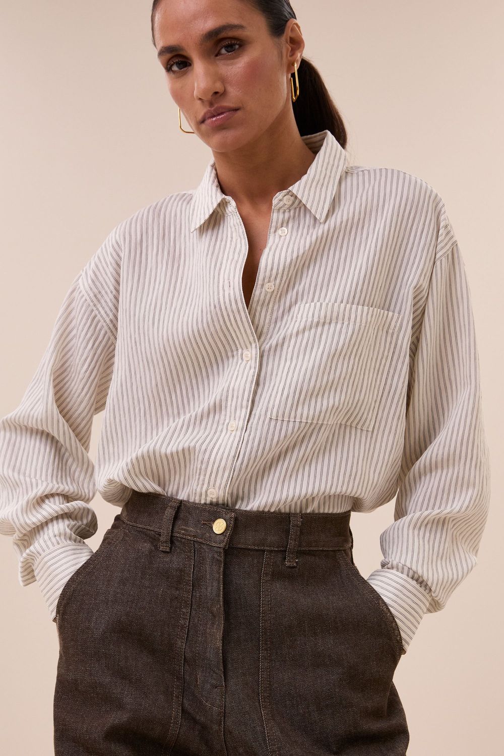 By-Bar | Lise thin stripe blouse jet black stripe - viscose