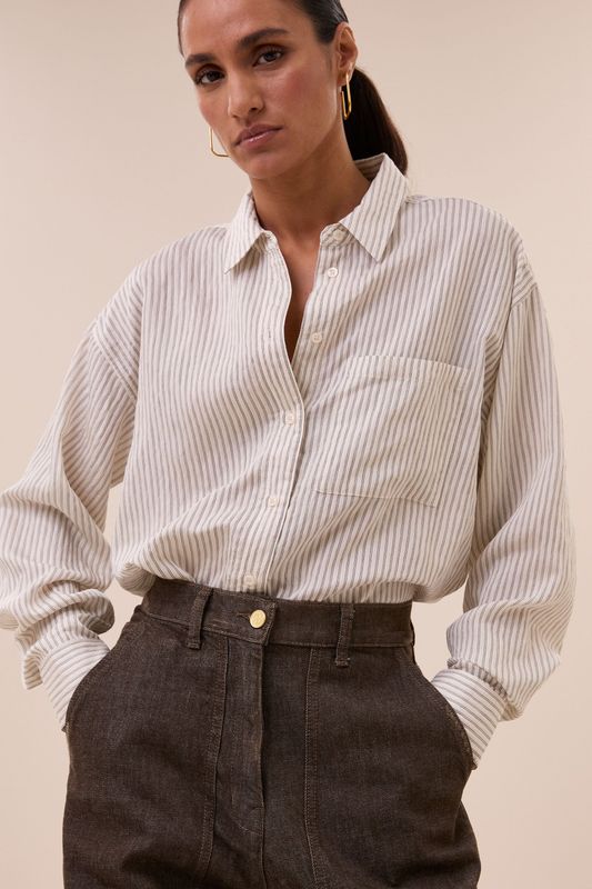 By-Bar | Lise thin stripe blouse jet black stripe - viscose