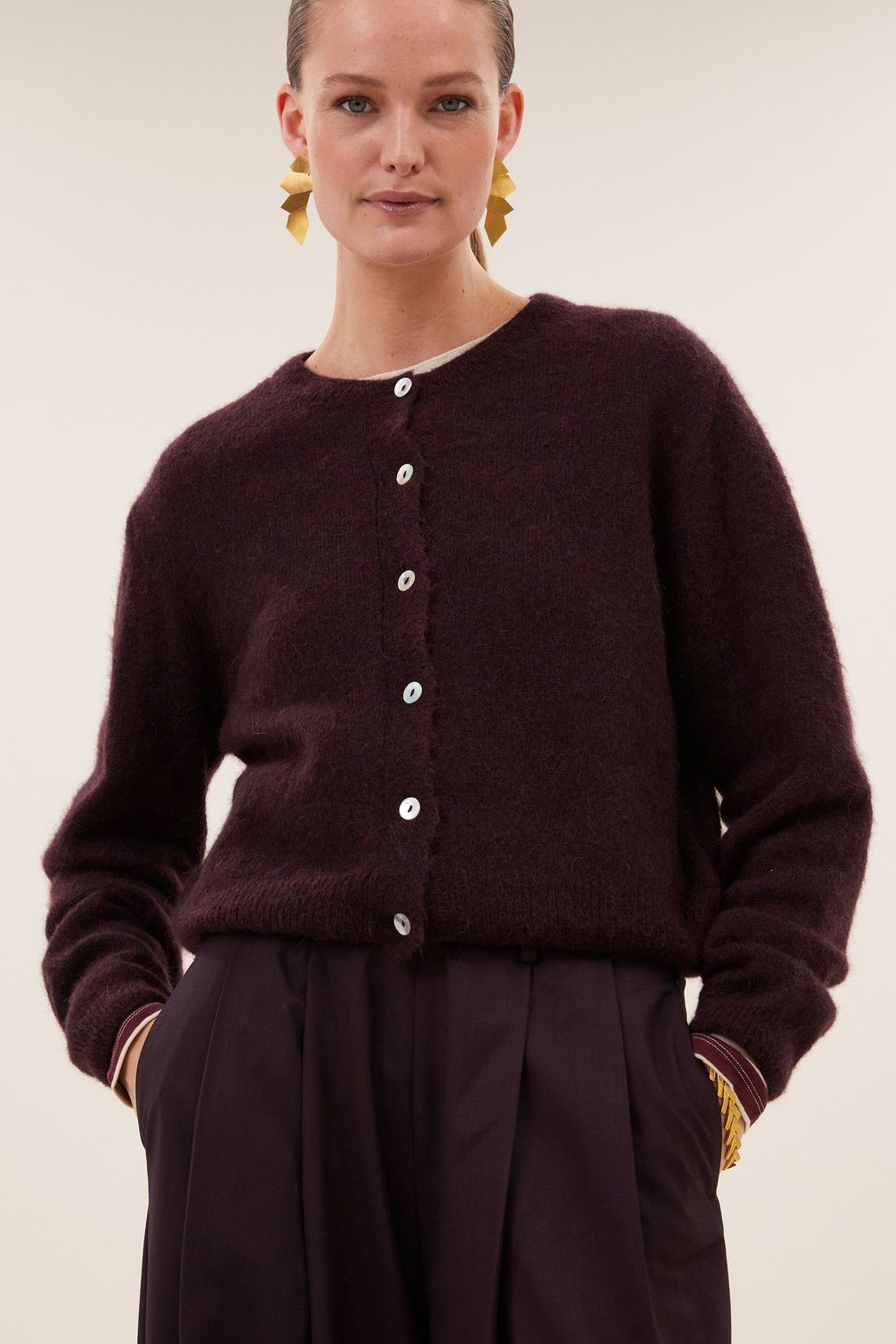By-Bar | Cleo wool cardigan deep wine - alpaca wool - made in Italy