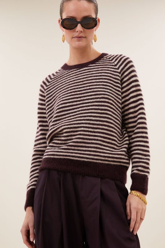 By-Bar | Sally stripe pullover burgundy crush stripe - alpaca wool - made in Italy