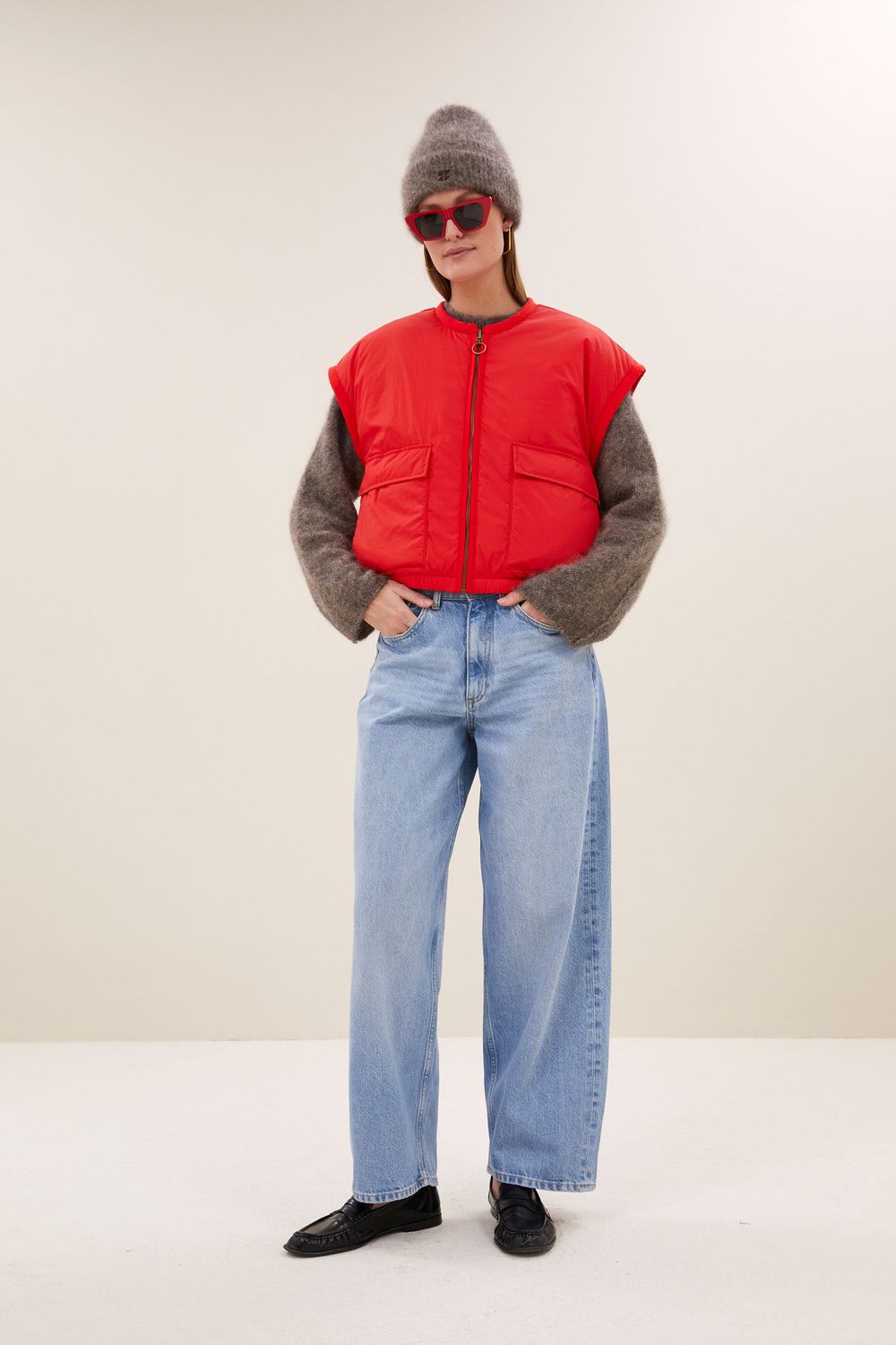 By-Bar | Gio reversible sleeveless jacket - poppy red - made in the Netherlands