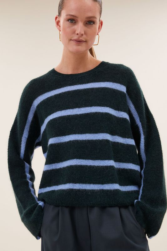 By-Bar | Vide stripe pullover green cloud stripes - alpaca &amp; mohair wool - made in Italy