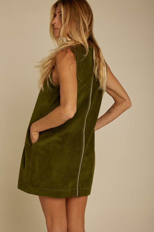 GRAINE | Corduroy dress khaki green - organic cotton GOTS certified - made in Portugal