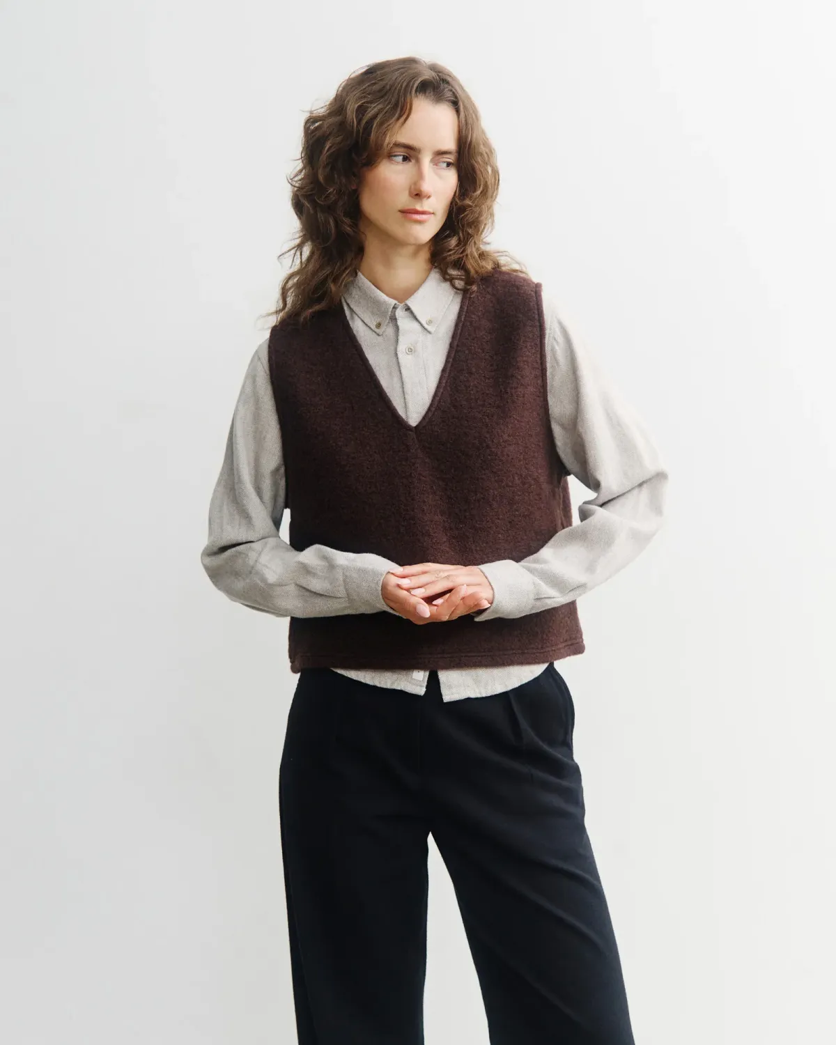 Rotholz | Cropped wool vest rosewood brown - made in Portugal