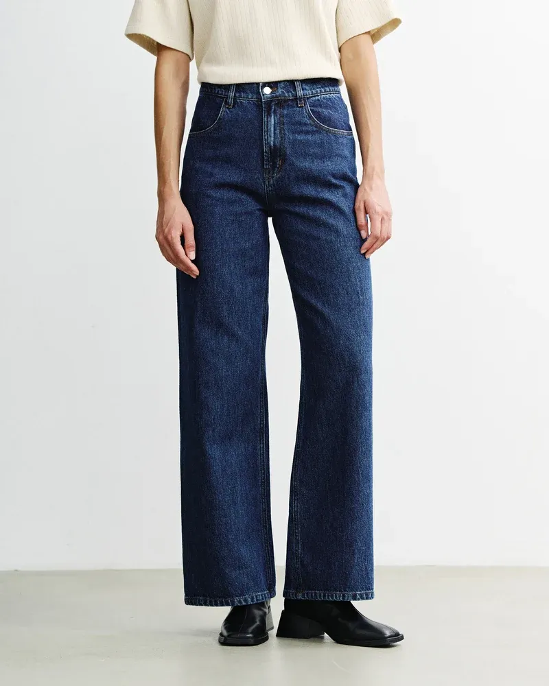 Rotholz | Flared leg jeans organic cotton - dark blue denim - made in Portugal