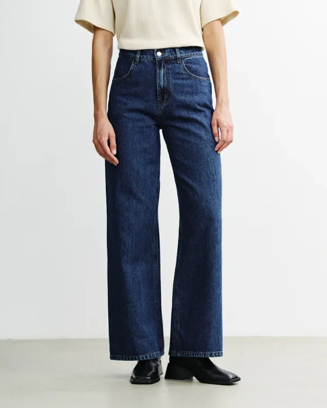 Rotholz | Flared leg jeans organic cotton - dark blue denim - made in Portugal