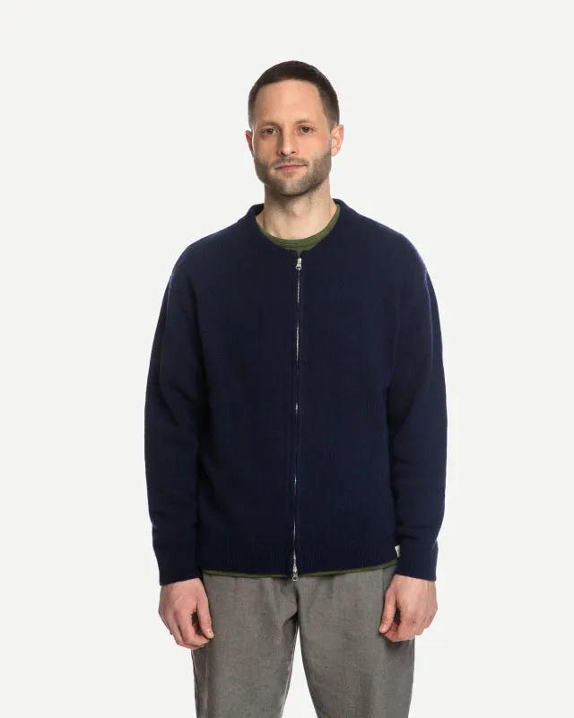 Matona | Wool zip cardigan navy blue - wool &amp; organic cotton