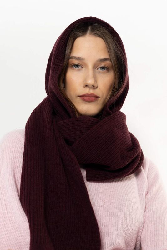 Woolish | Trude wool hood-scarf wine - 100% recycled wool - knitted in Lithuania
