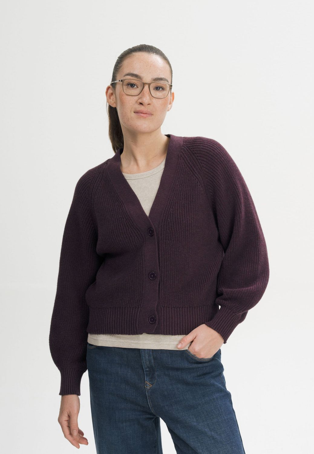 MELA | Rib knit cardigan elderberry - 100% organic cotton