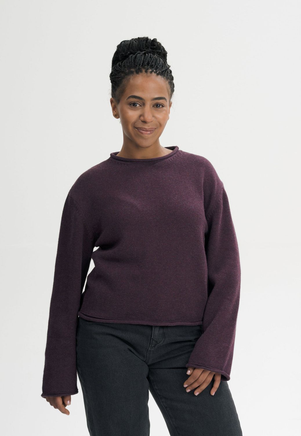 MELA | Rolled hem knitted sweater elderberry - 100% organic cotton