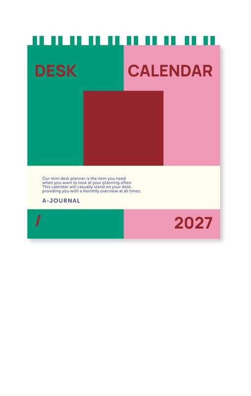 A-journal | Desk calendar 2027 with monthly tabs - green and pink
