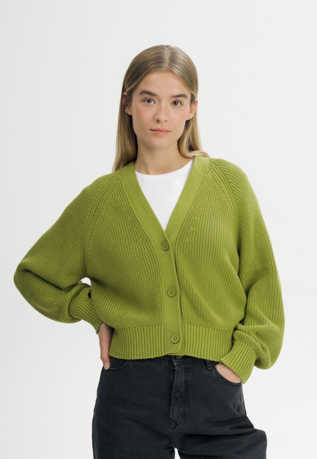 MELA | Rib knit cardigan seaweed green - 100% organic cotton