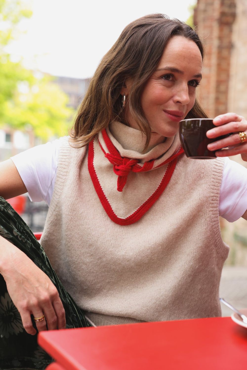 SoFamily | Colette wool scarf red &amp; cream - wool, viscose &amp; cashmere