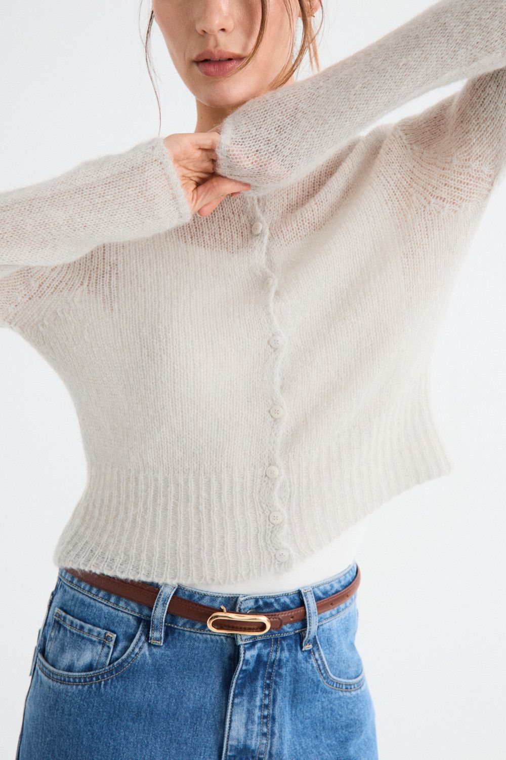 Musbombon | Lumen fine knit cardigan - light grey - suri alpaca &amp; virgin wool