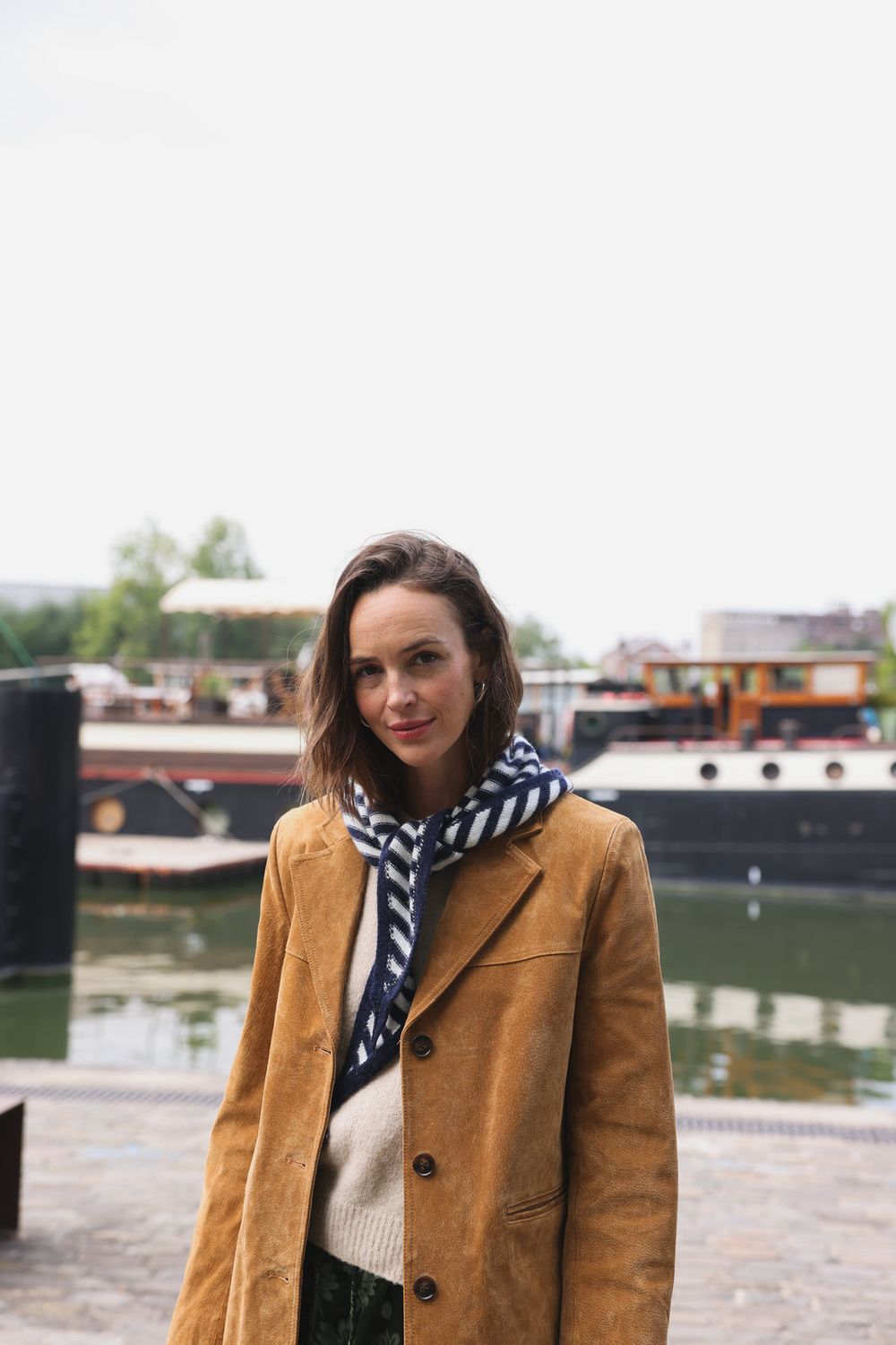 SoFamily | Colette wool scarf ecru navy blue - wool, viscose &amp; cashmere