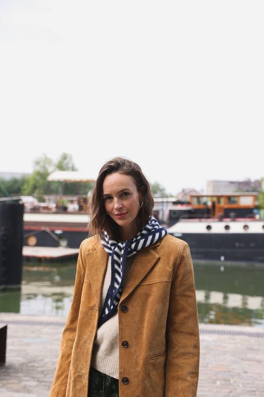 SoFamily | Colette wool scarf ecru navy blue - wool, viscose &amp; cashmere