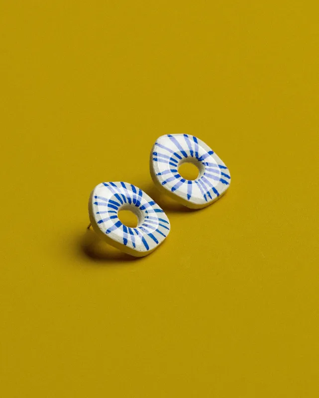 Depeapa | Polymer clay blue striped earrings - handmade in Granada Spain