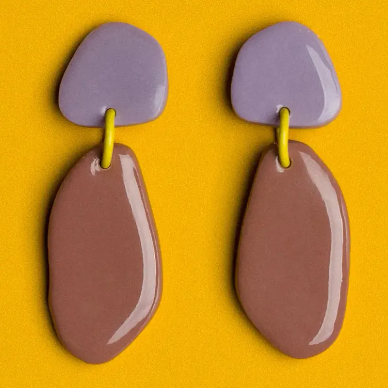 Depeapa | Polymer clay twins earrings brown &amp; lilac - handmade in Granada Spain