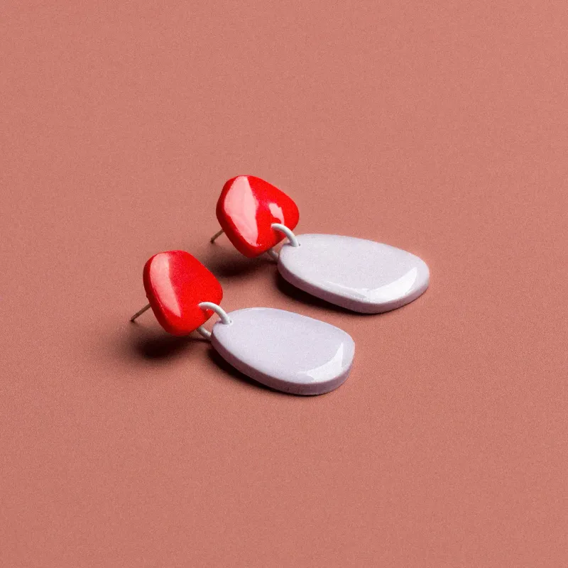 Depeapa | Polymer clay shapes earrings red &amp; lavender blue - handmade in Granada Spain