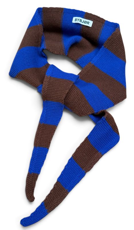 Bybjor | Merino wool mini scarf - stripes brown cobalt blue