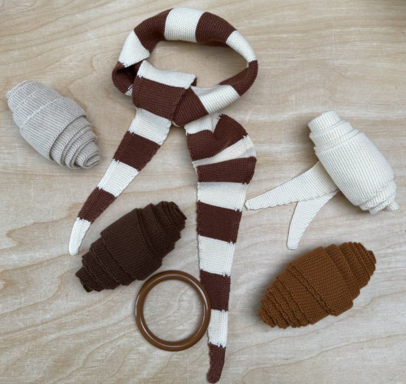Bybjor | Merino wool mini scarf - stripes brown cream