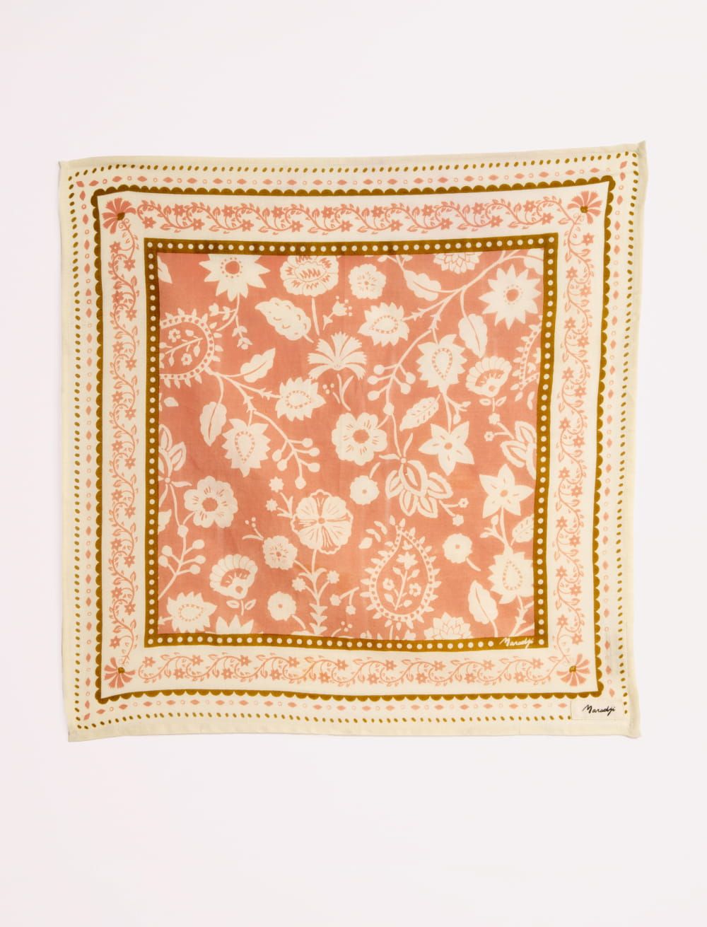 Maradji | Candy cotton twill scarf 50x50cm- pink &amp; light brown