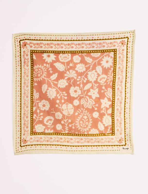 Maradji | Candy cotton twill scarf 50x50cm- pink &amp; light brown