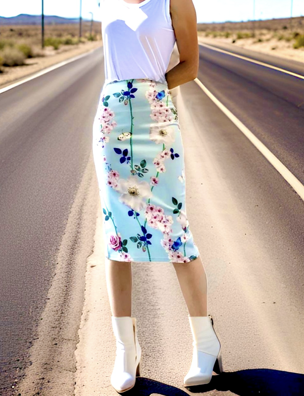 Blue Blossom Scuba Skirt