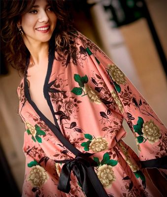 Peach floral kimono