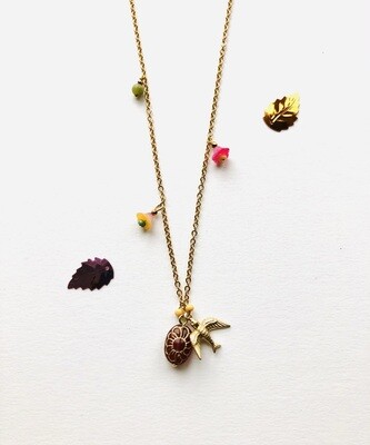 Kahlo bird flower cup necklace